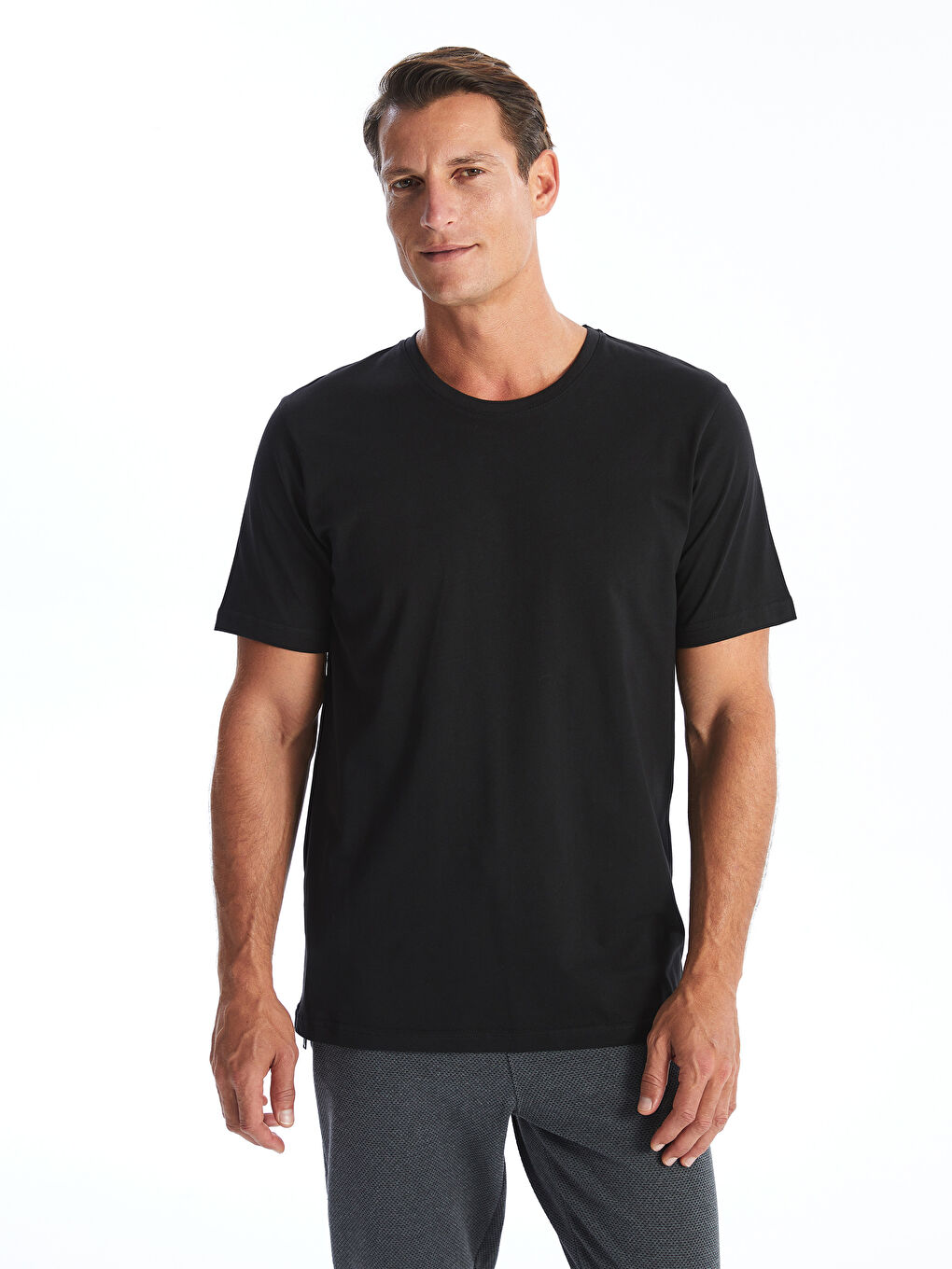 Siyah Bisiklet Yaka Penye Erkek Tişört