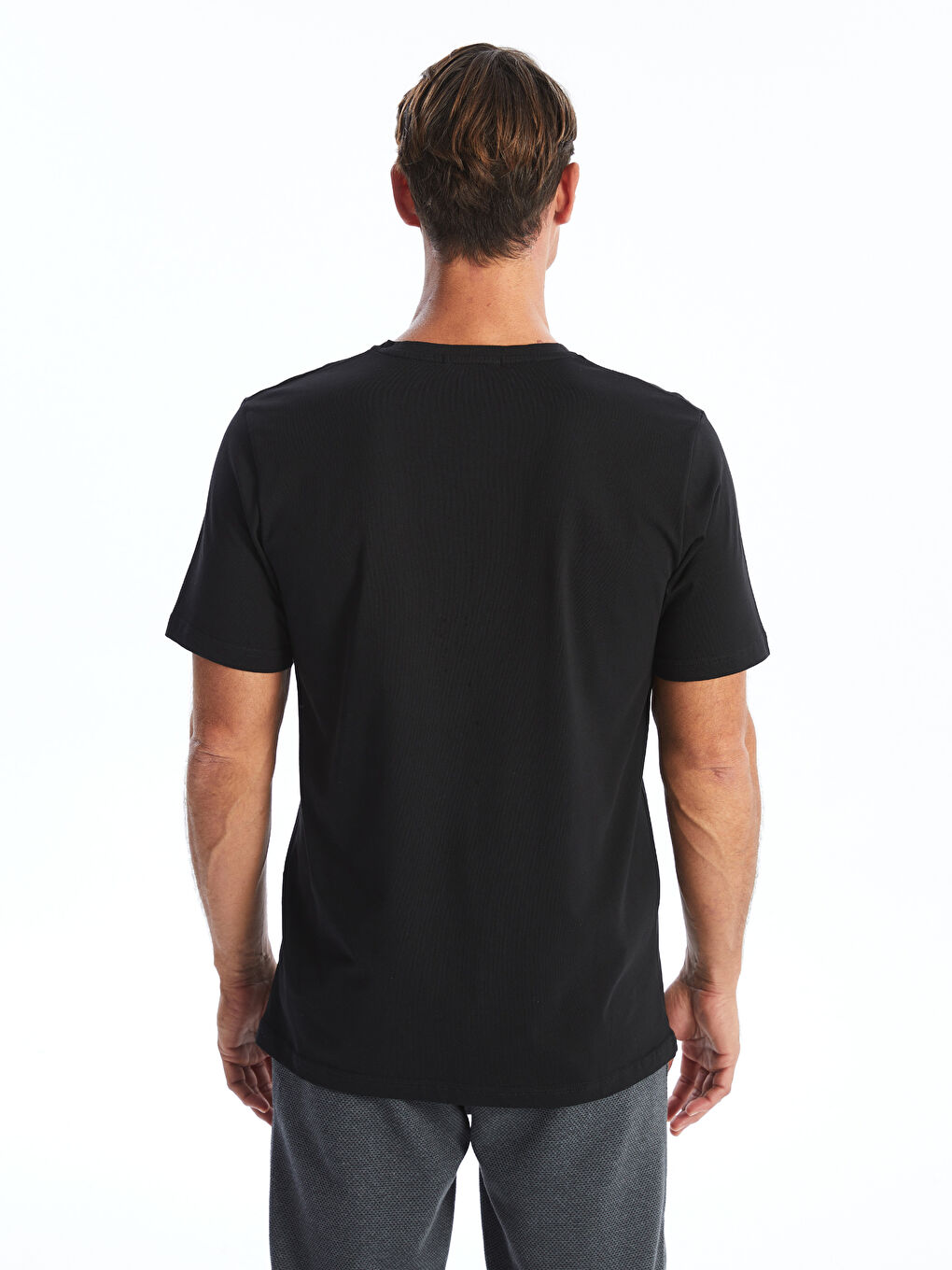 Siyah Bisiklet Yaka Penye Erkek Tişört-3