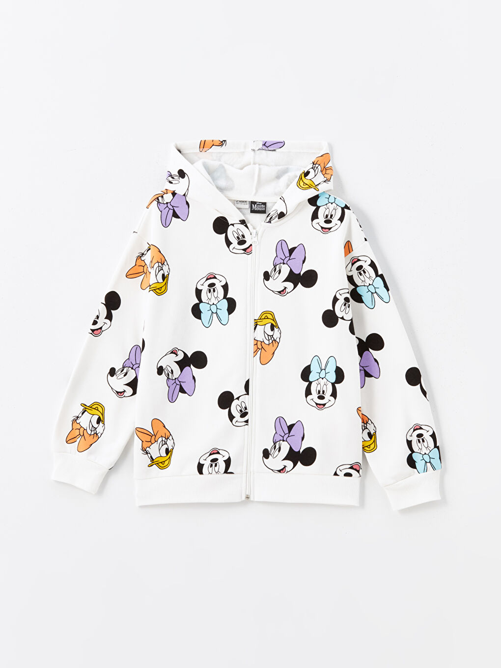 LCW Kids Ekru Baskılı Kapüşonlu Minnie Mouse Baskılı Uzun Kollu Kız Çocuk Fermuarlı Sweatshirt - 3