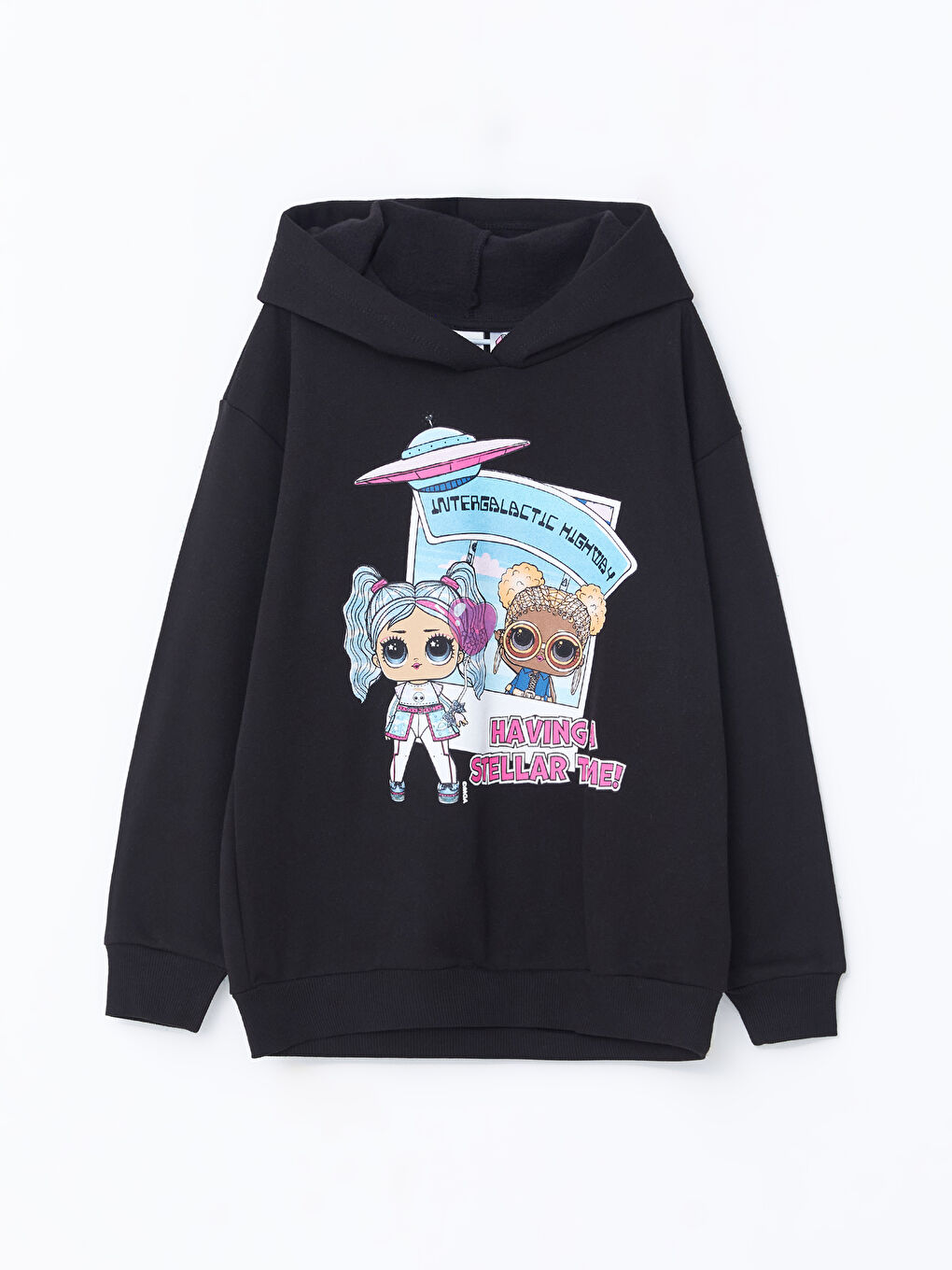 Siyah Kapüşonlu LOL Surprise OMG Lisanslı Uzun Kollu Kız Çocuk Sweatshirt