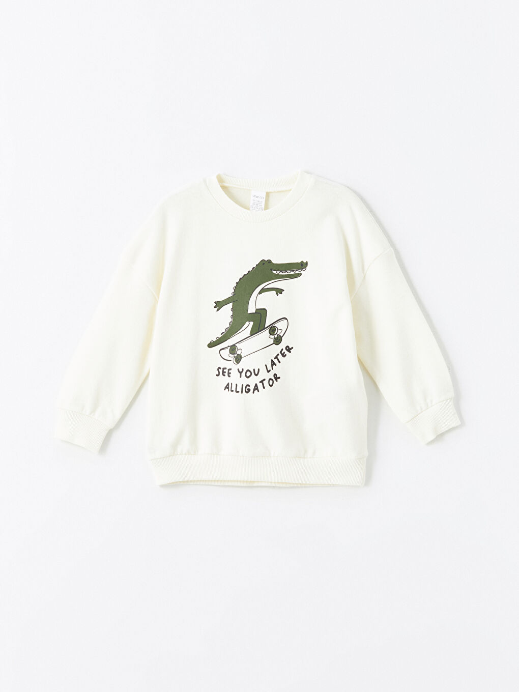 LCW ECO Uçuk Sarı Bisiklet Yaka Baskılı Erkek Bebek Sweatshirt