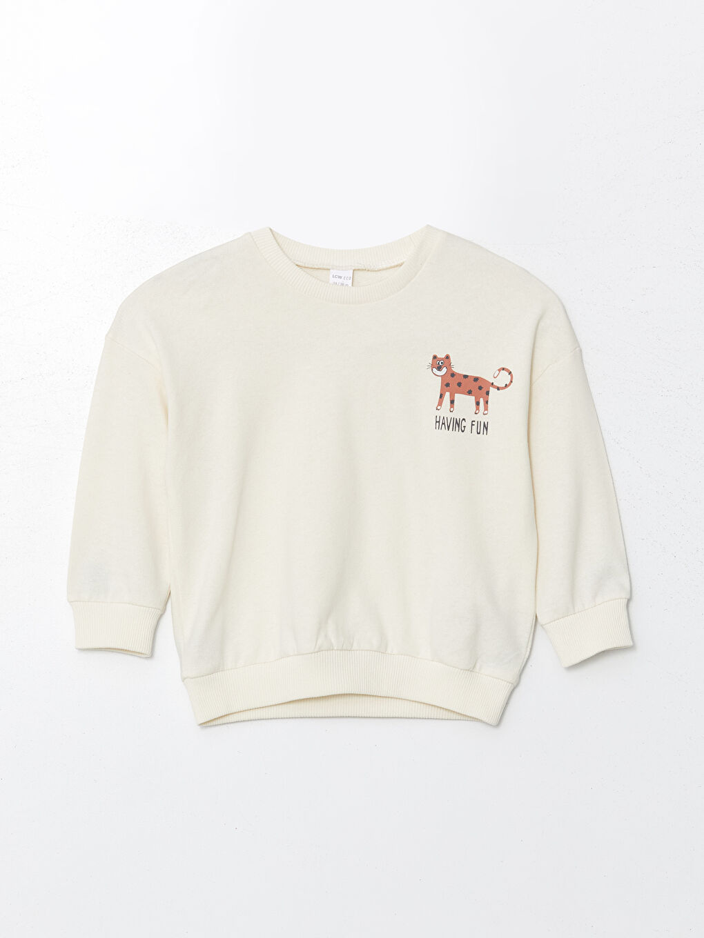 LCW ECO Krem Rengi Bisiklet Yaka Uzun Kollu Baskılı Erkek Bebek Sweatshirt