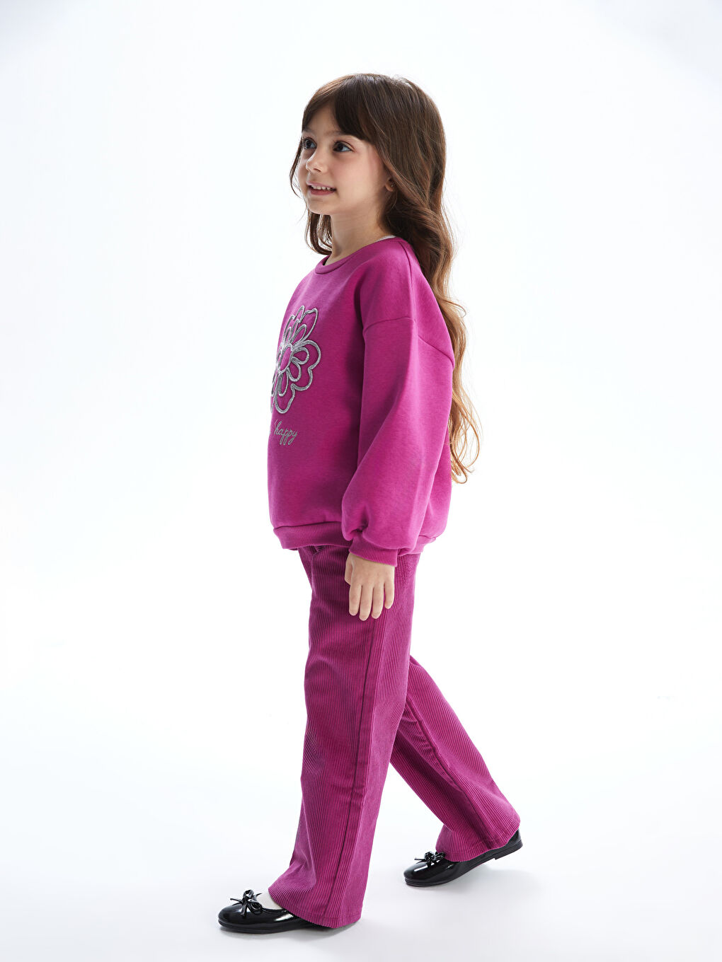 LCW Kids Суитшърт за момичета с цветя и кръгло деколте, плътен -W4IP14Z1-GZ7