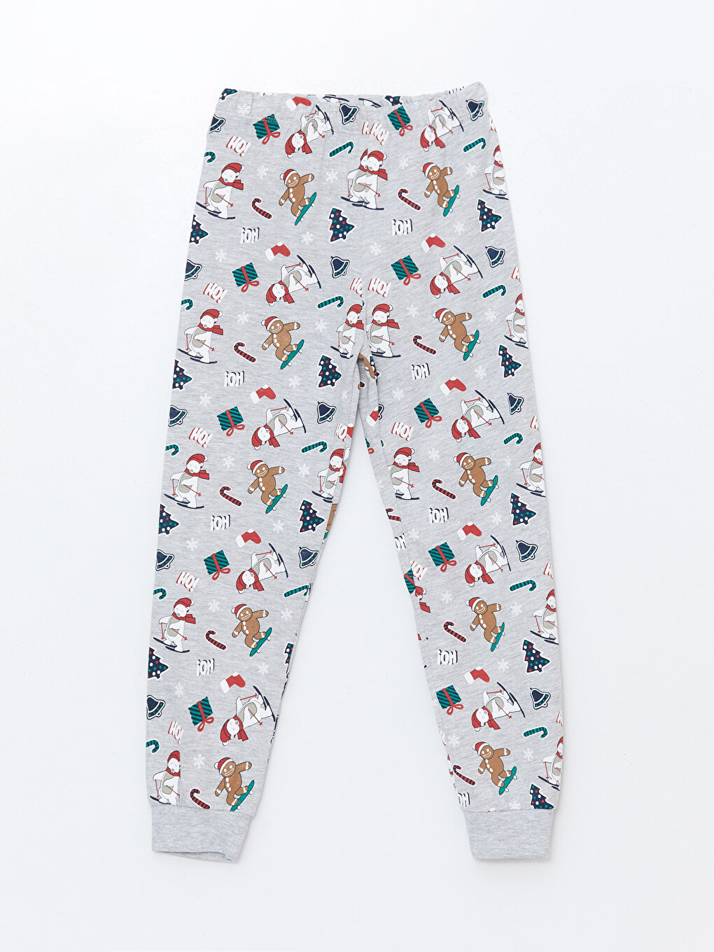 LCW Kids Gri Melanj Baskılı Bisiklet Yaka Yılbaşı Temalı Erkek Çocuk Pijama Takımı - 3