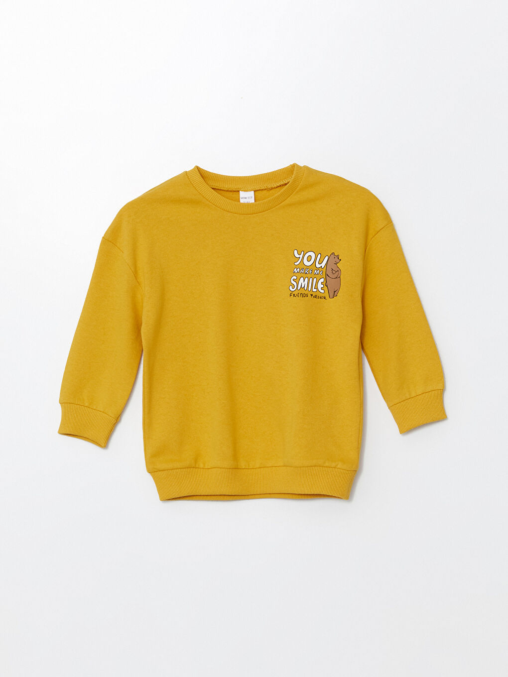 LCW ECO Orta Sarı Bisiklet Yaka Baskılı Erkek Bebek Sweatshirt