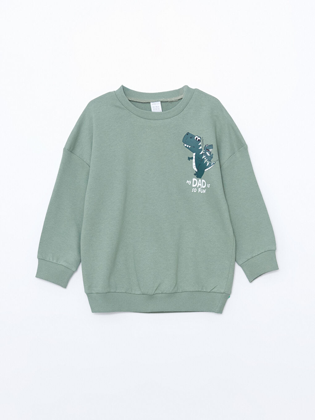 LCW ECO Mat Yeşil Bisiklet Yaka Uzun Kollu Baskılı Erkek Bebek Sweatshirt