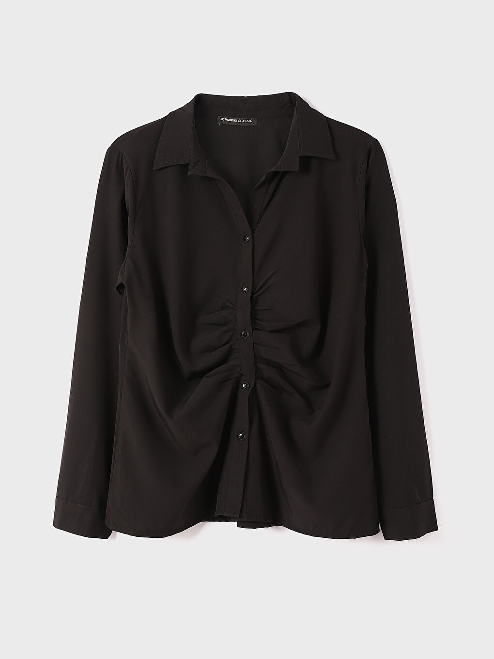 Collared Neck Plain Long Sleeve Women's Blouse