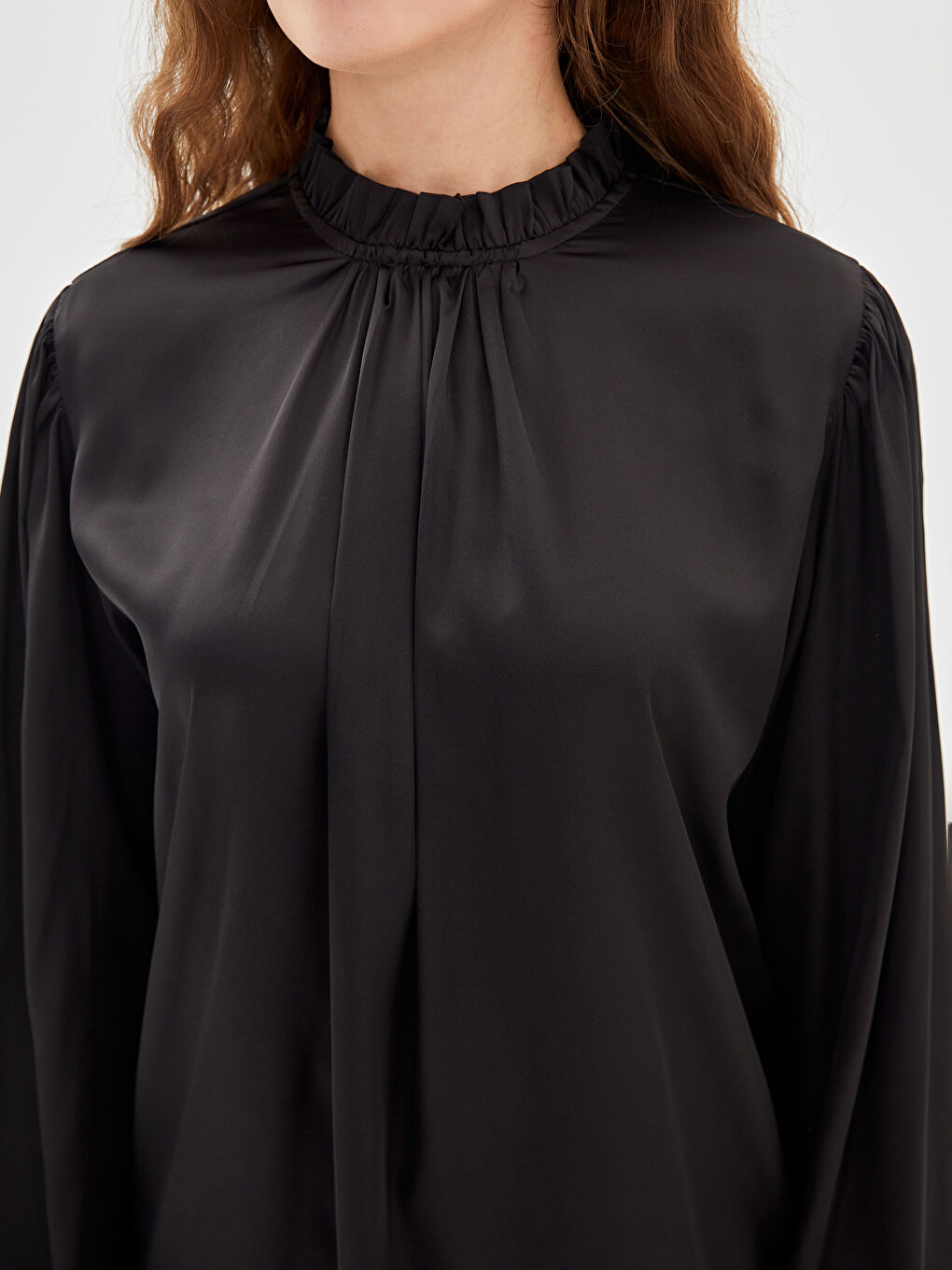 Ruffled Funnel Neck Women's Blouse-2