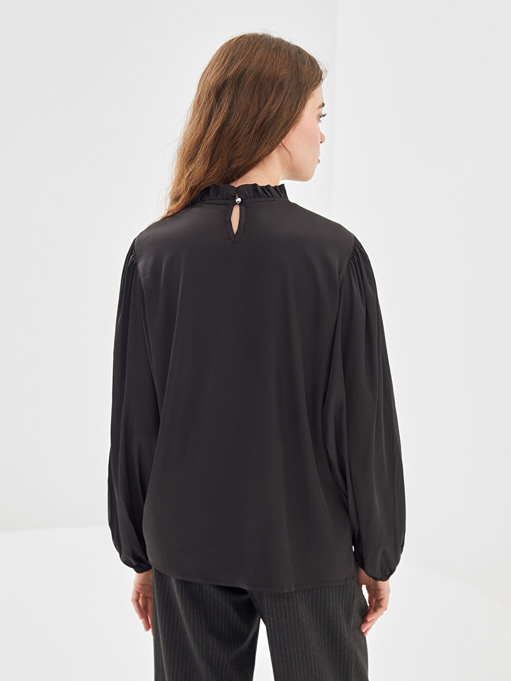 Ruffled Funnel Neck Women's Blouse-3