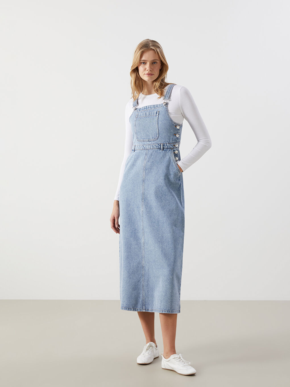 LCW Modest Kare Yaka Kadın Jean Salopet Elbise -S57865Z8-311