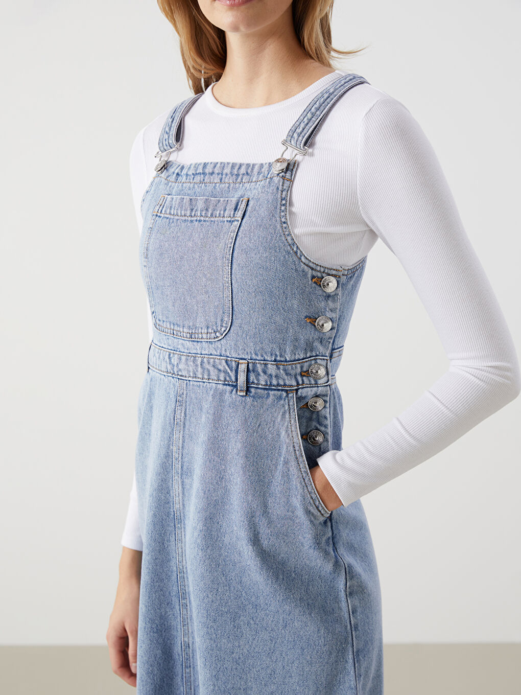 LCW Modest Kare Yaka Kadın Jean Salopet Elbise -S57865Z8-311