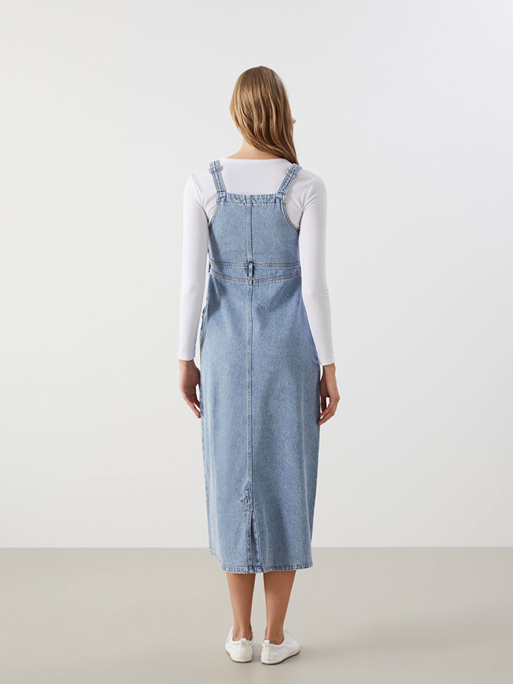 LCW Modest Kare Yaka Kadın Jean Salopet Elbise -S57865Z8-311
