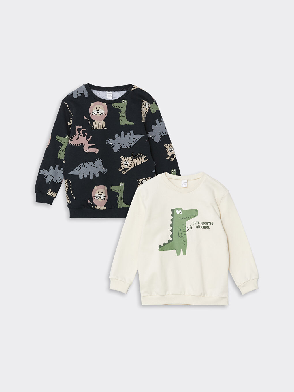 LCW Kids Açık Bej Bisiklet Yaka Baskılı Erkek Bebek Sweatshirt 2'li