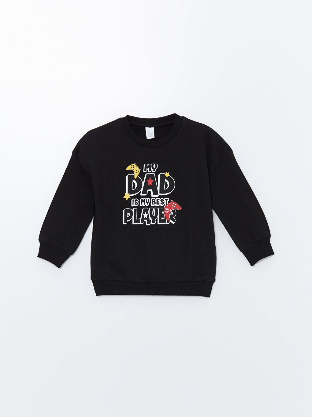 LCW ECO Yeni Siyah Bisiklet Yaka Baskılı Erkek Bebek Sweatshirt