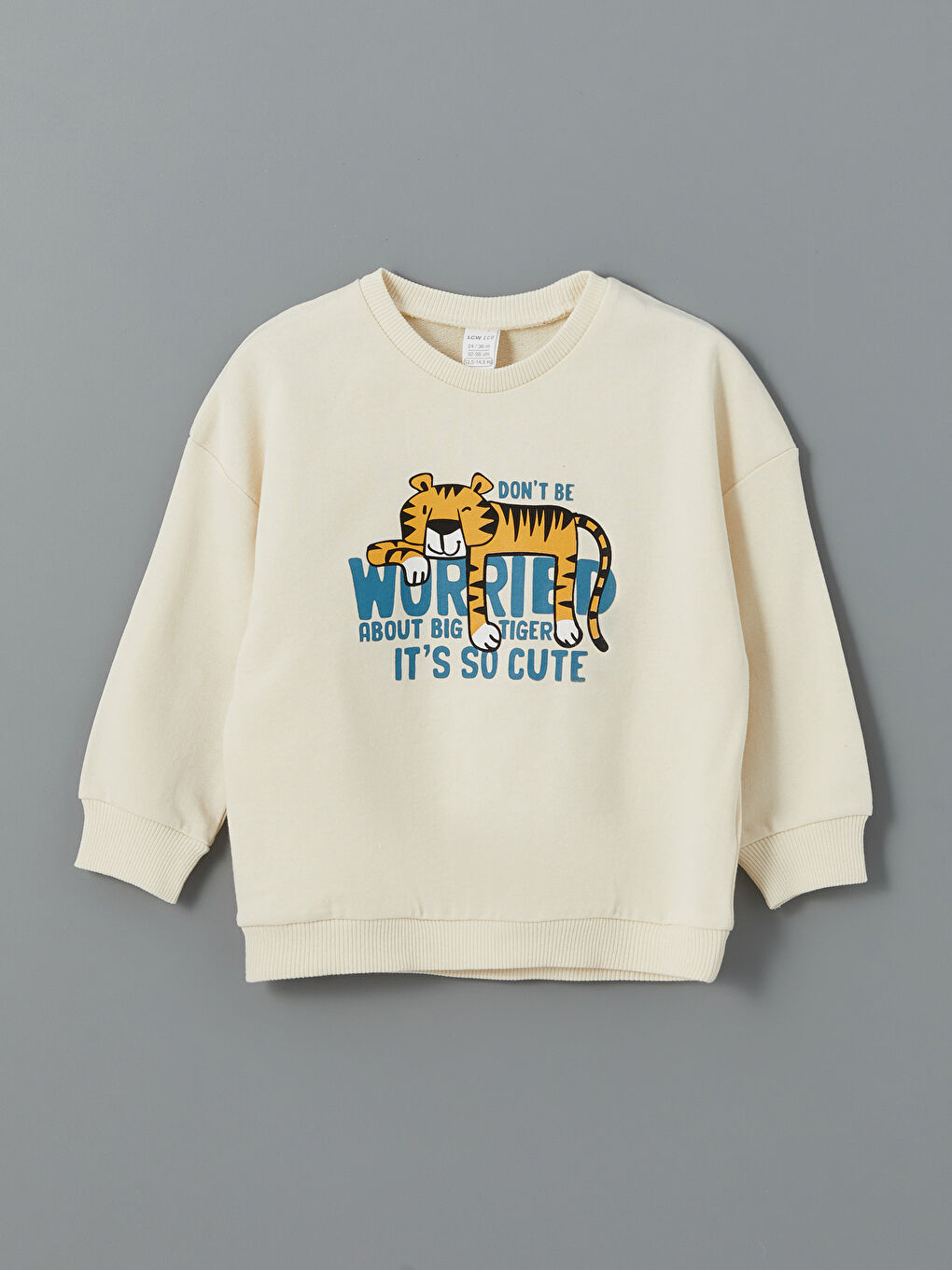 LCW ECO Açık Bej Bisiklet Yaka Baskılı Erkek Bebek Sweatshirt