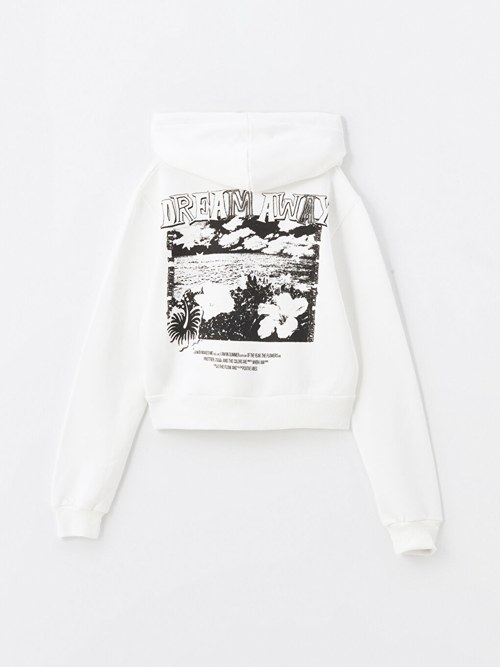 LCW ECO Beyaz Kapüşonlu Baskılı Uzun Kollu Kadın Fermuarlı Sweatshirt - 6