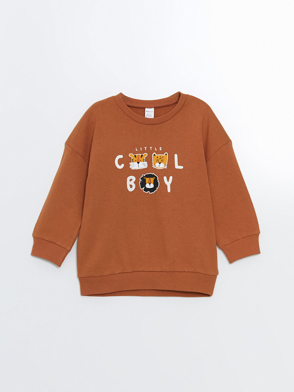 LCW ECO Açık Kahverengi Bisiklet Yaka Baskılı Erkek Bebek Sweatshirt