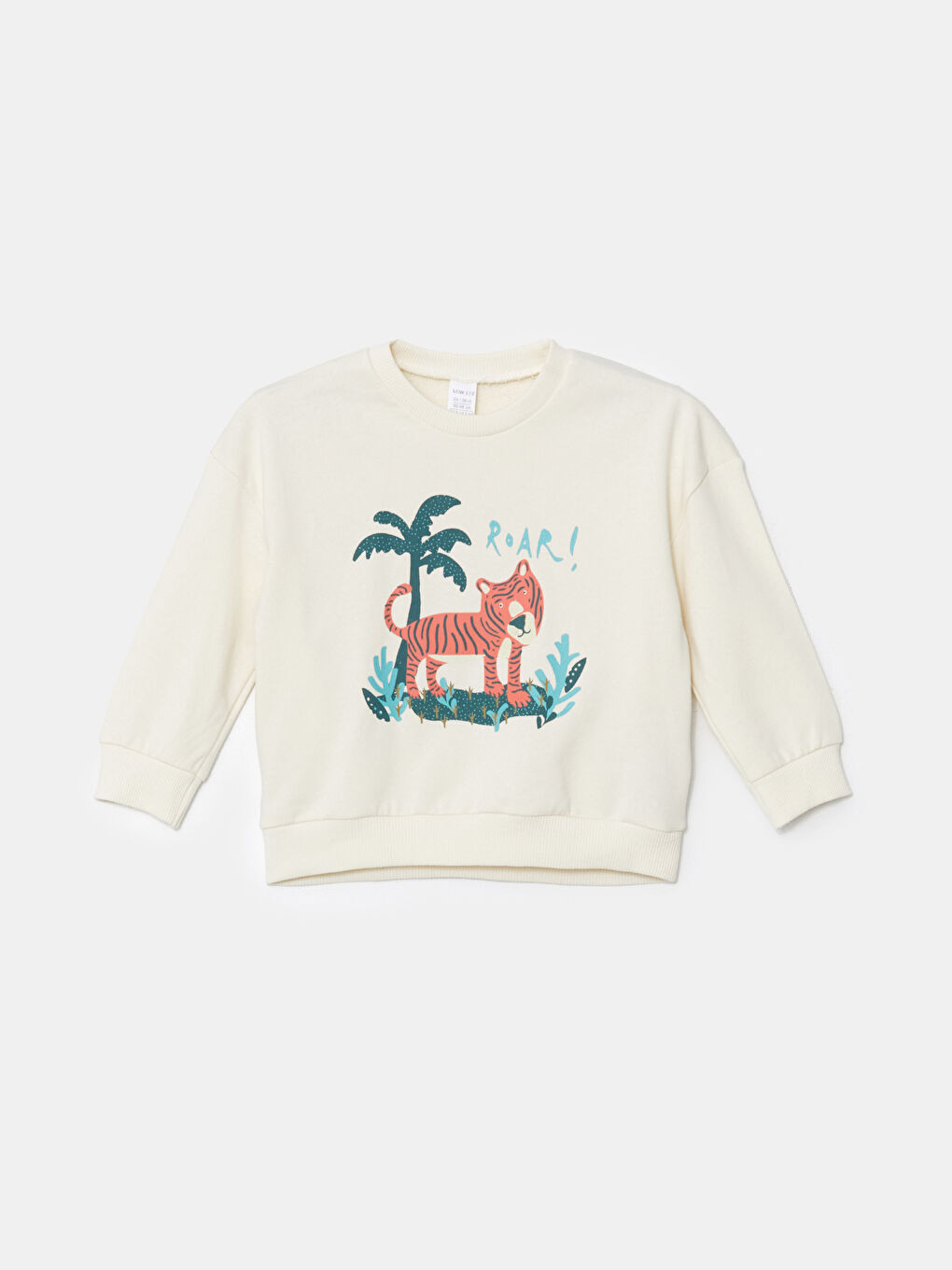 LCW ECO Krem Rengi Bisiklet Yaka Baskılı Erkek Bebek Sweatshirt