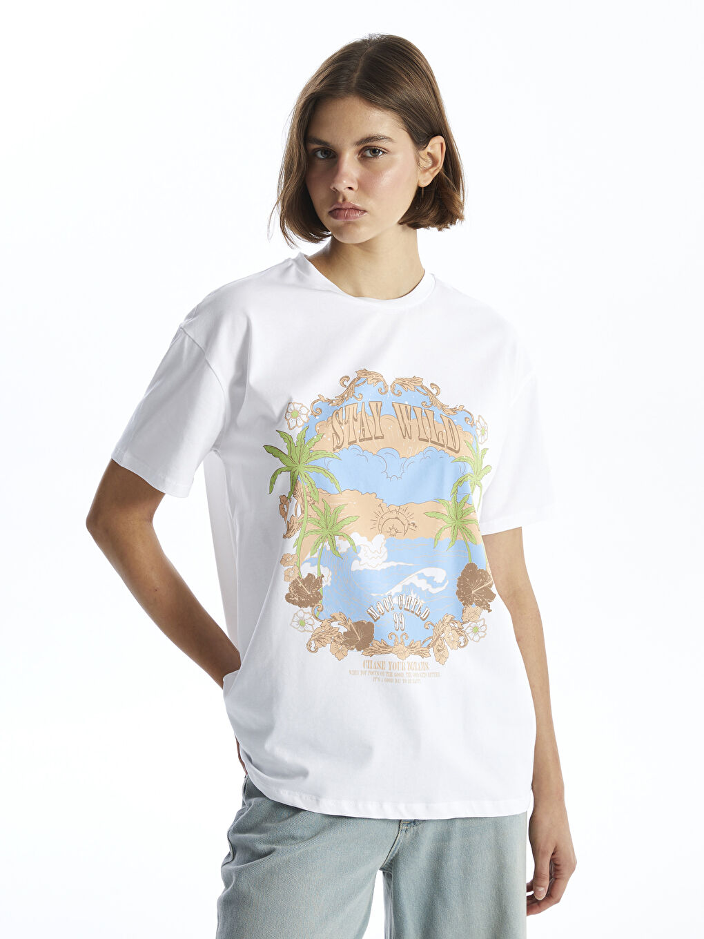 Crew Neck Printed Short Sleeve Women's T-Shirt