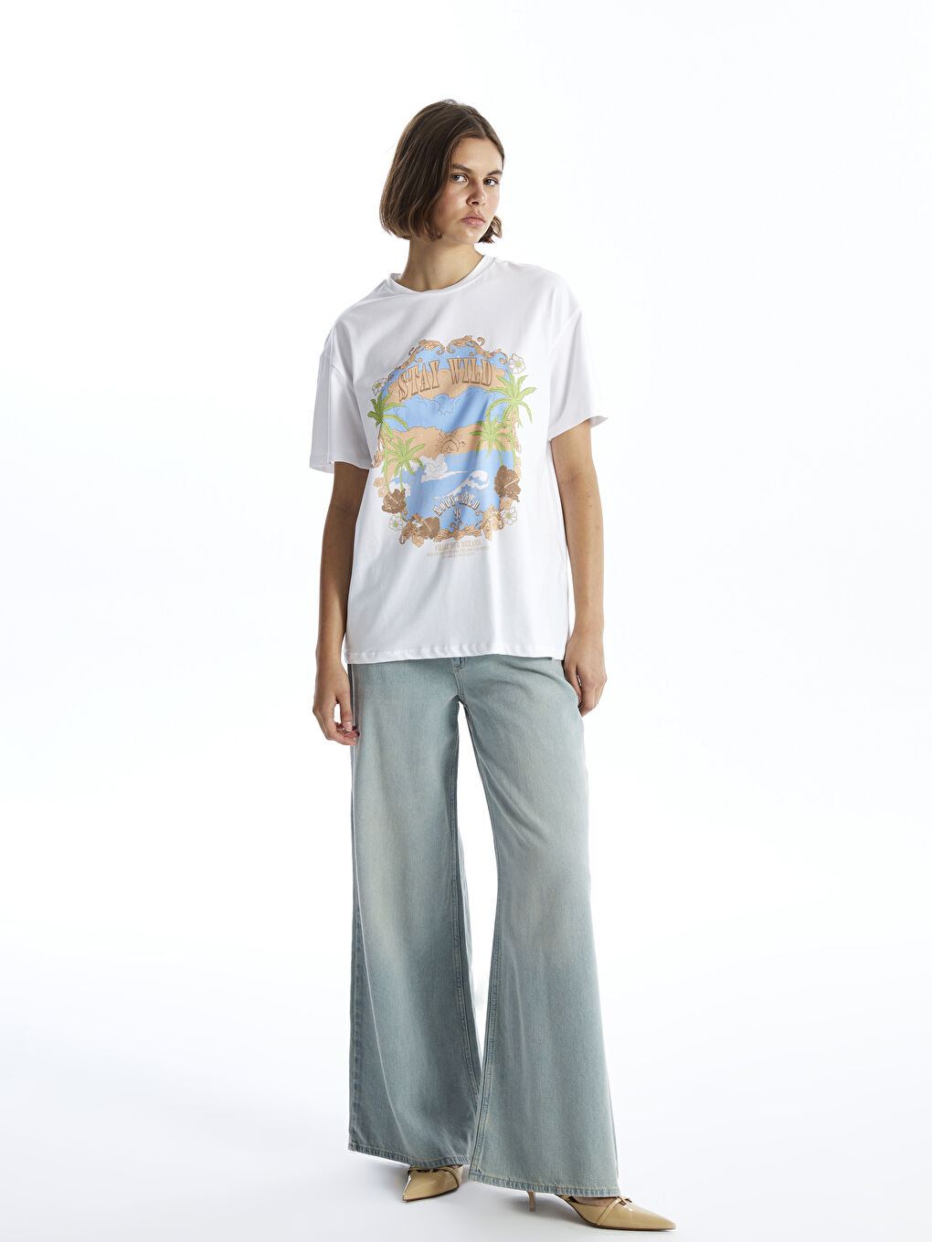 Crew Neck Printed Short Sleeve Women's T-Shirt-1