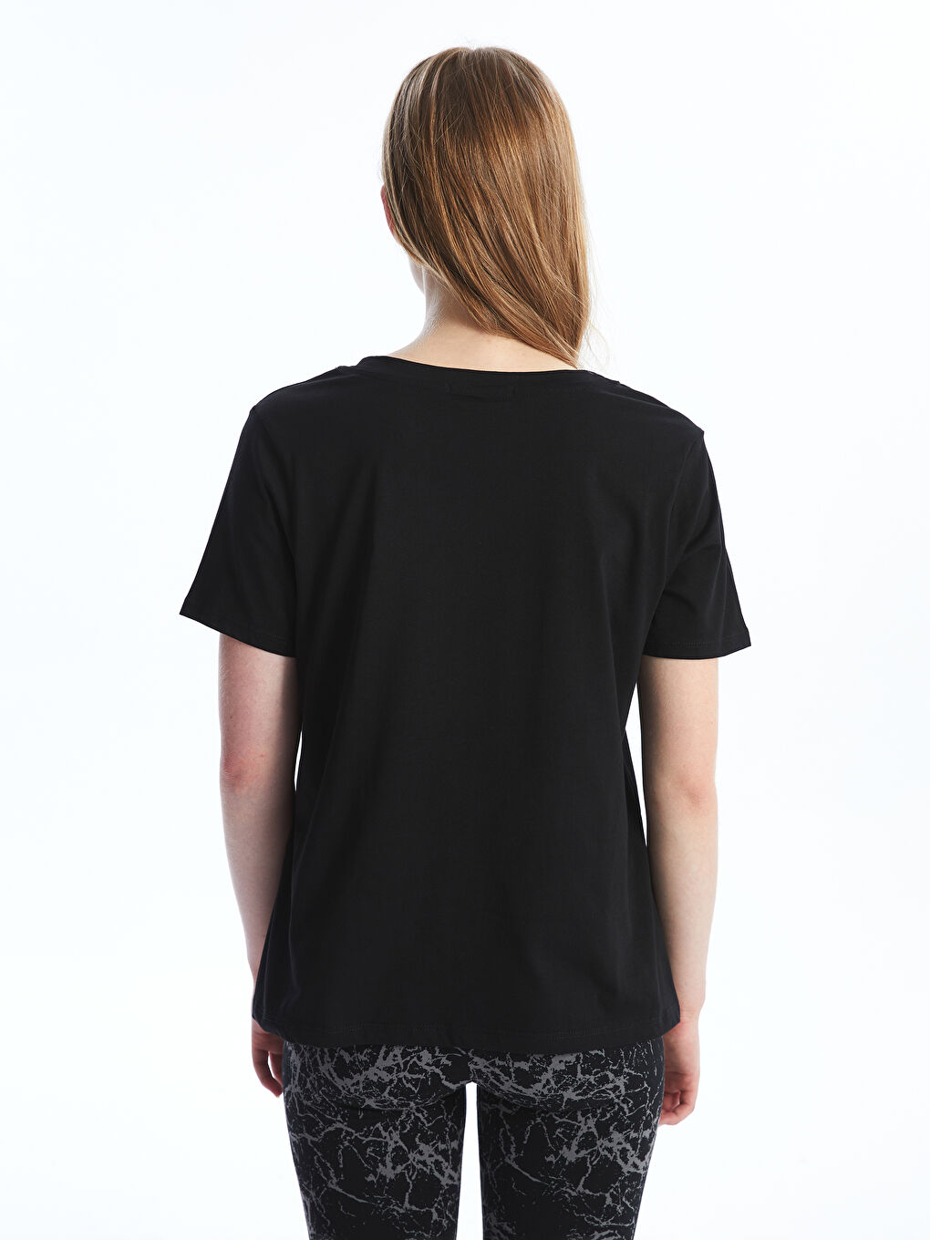 V-Neck Plain Short Sleeve Women's T-Shirt-3