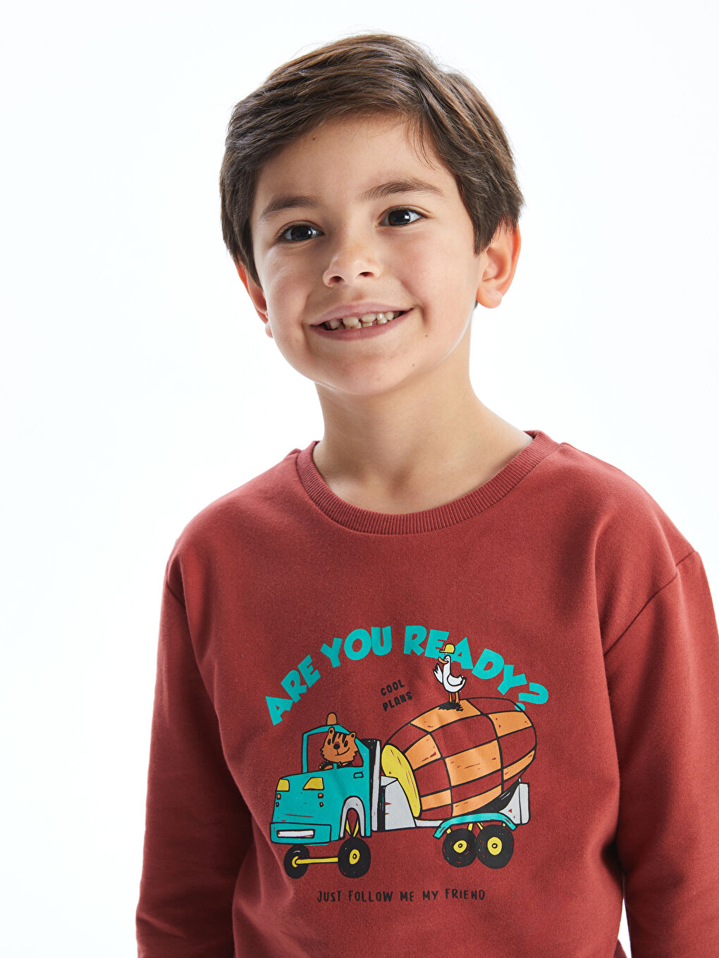 Turuncu Bisiklet Yaka Baskılı Erkek Çocuk Sweatshirt