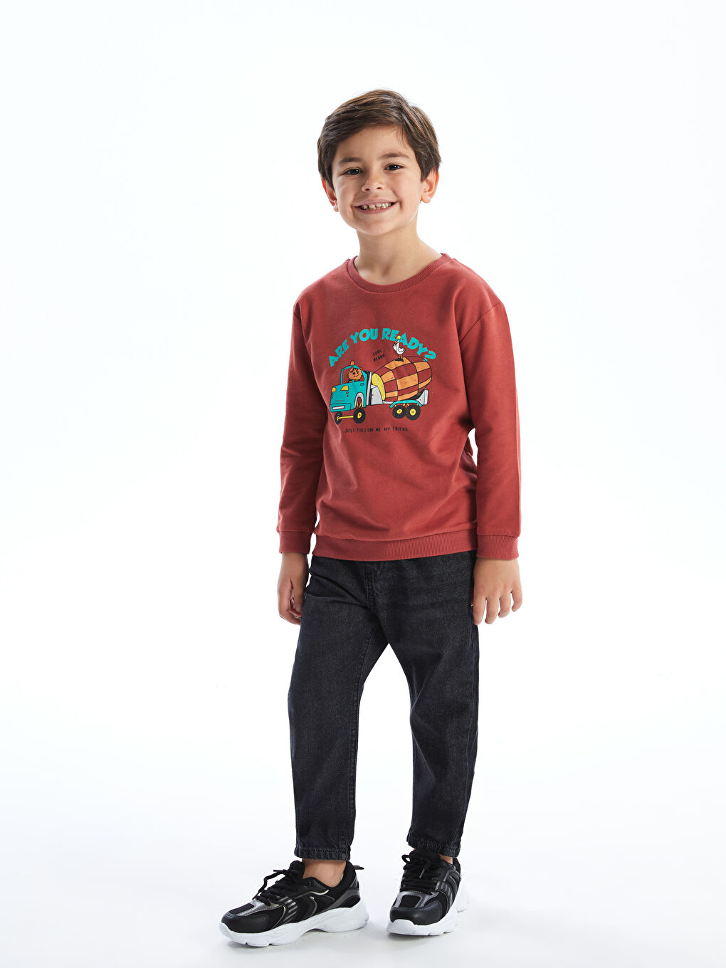 Turuncu Bisiklet Yaka Baskılı Erkek Çocuk Sweatshirt-1