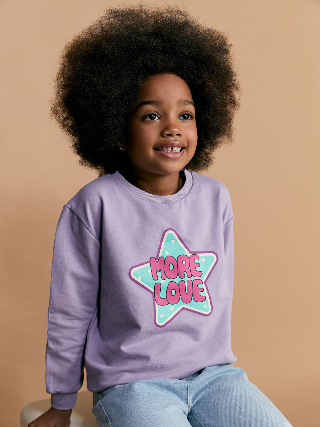 LCW Kids Lila Bisiklet Yaka Uzun Kollu Baskılı Kız Çocuk Sweatshirt