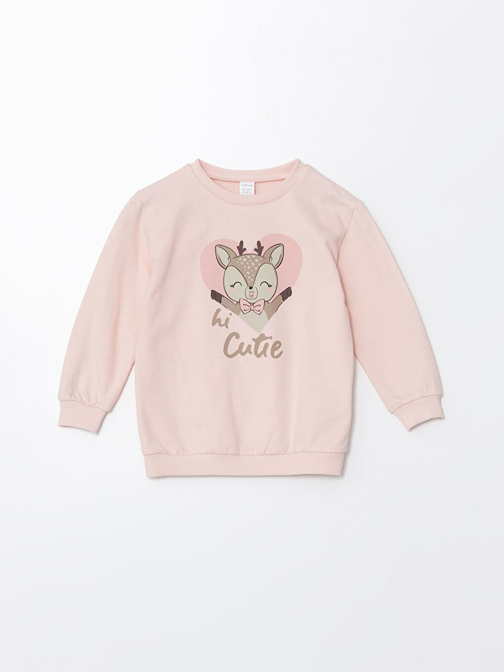 LCW baby Krem Rengi Bisiklet Yaka Uzun Kollu Baskılı Kız Bebek Sweatshirt