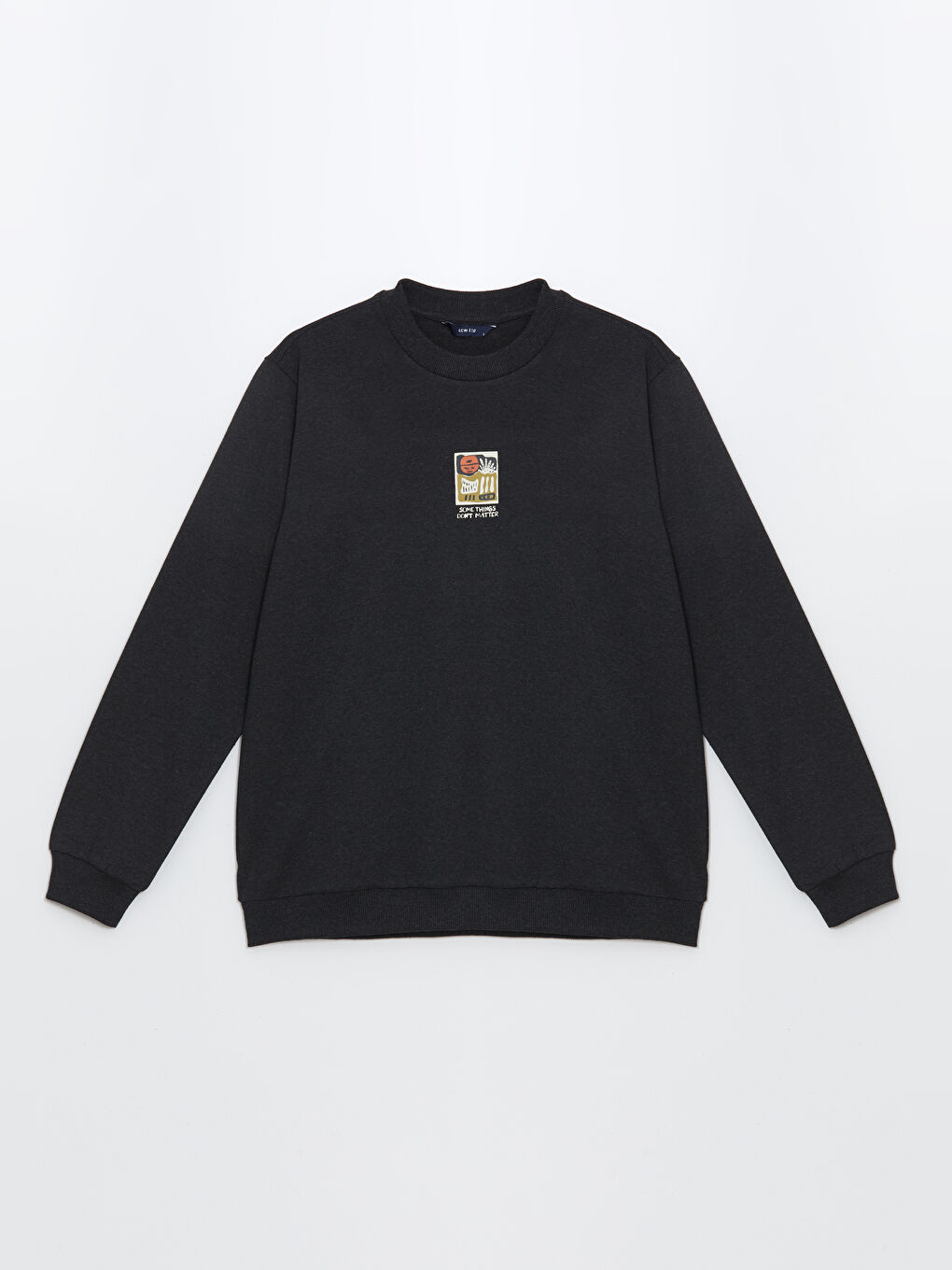 Antrasit Bisiklet Yaka Baskılı Erkek Kalın Sweatshirt-4