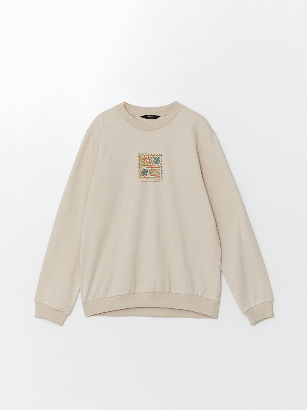 LCW ECO Açık Bej Bisiklet Yaka Uzun Kollu Baskılı Erkek Sweatshirt - 4