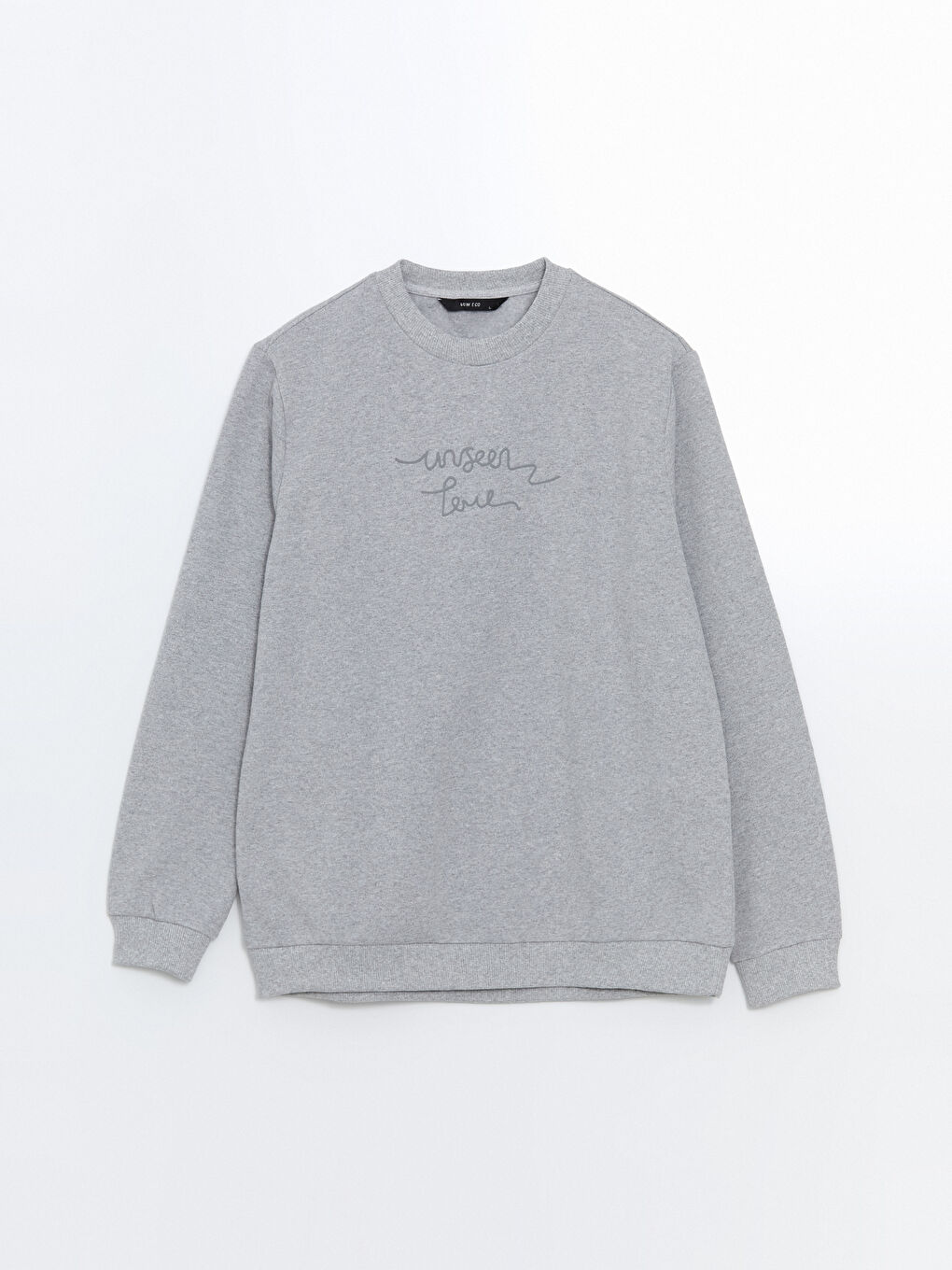 LCW ECO Açık Gri Melanj Bisiklet Yaka Uzun Kollu Baskılı Erkek Sweatshirt