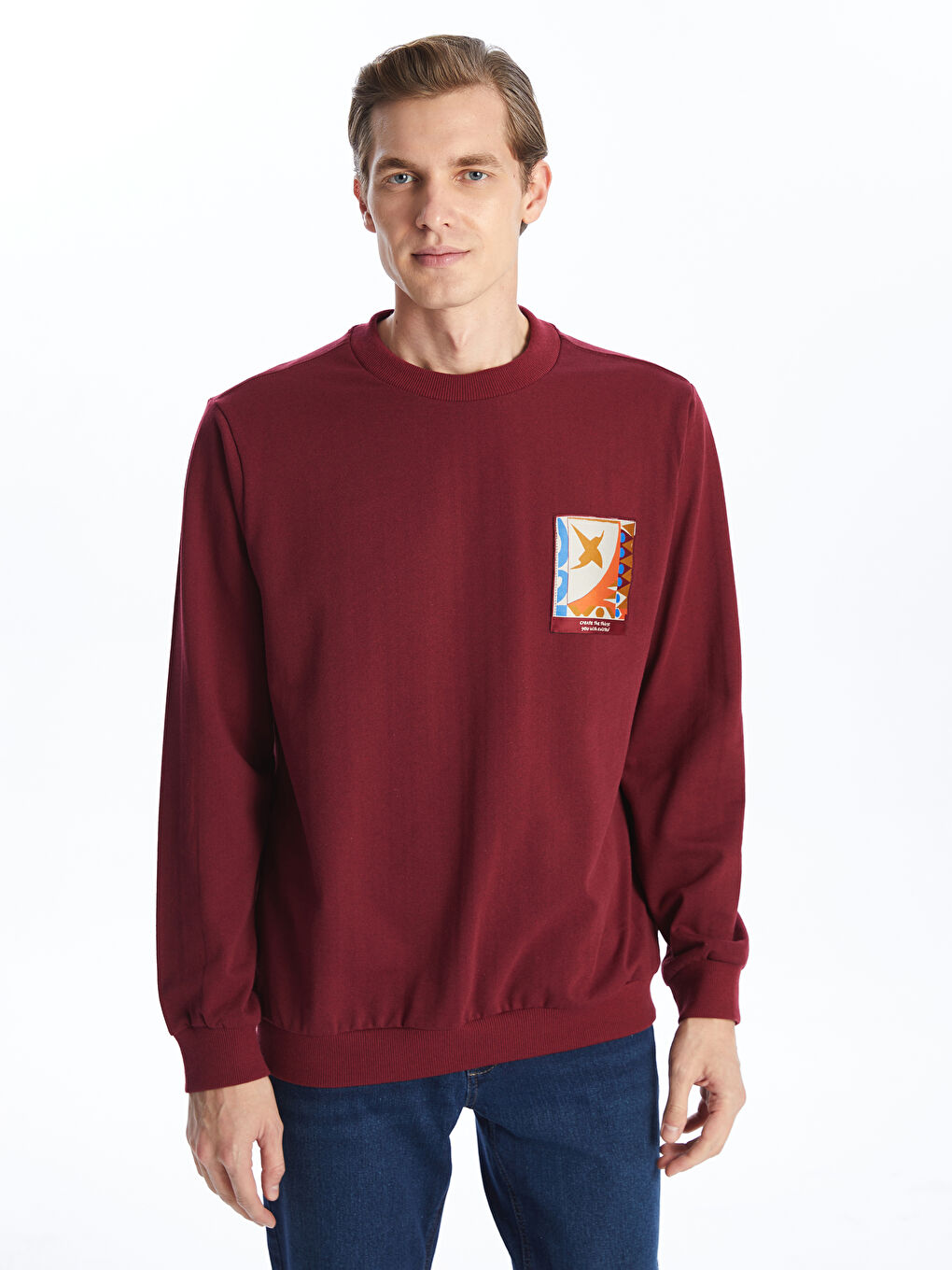 LCW ECO Bordo Bisiklet Yaka Uzun Kollu Erkek Sweatshirt