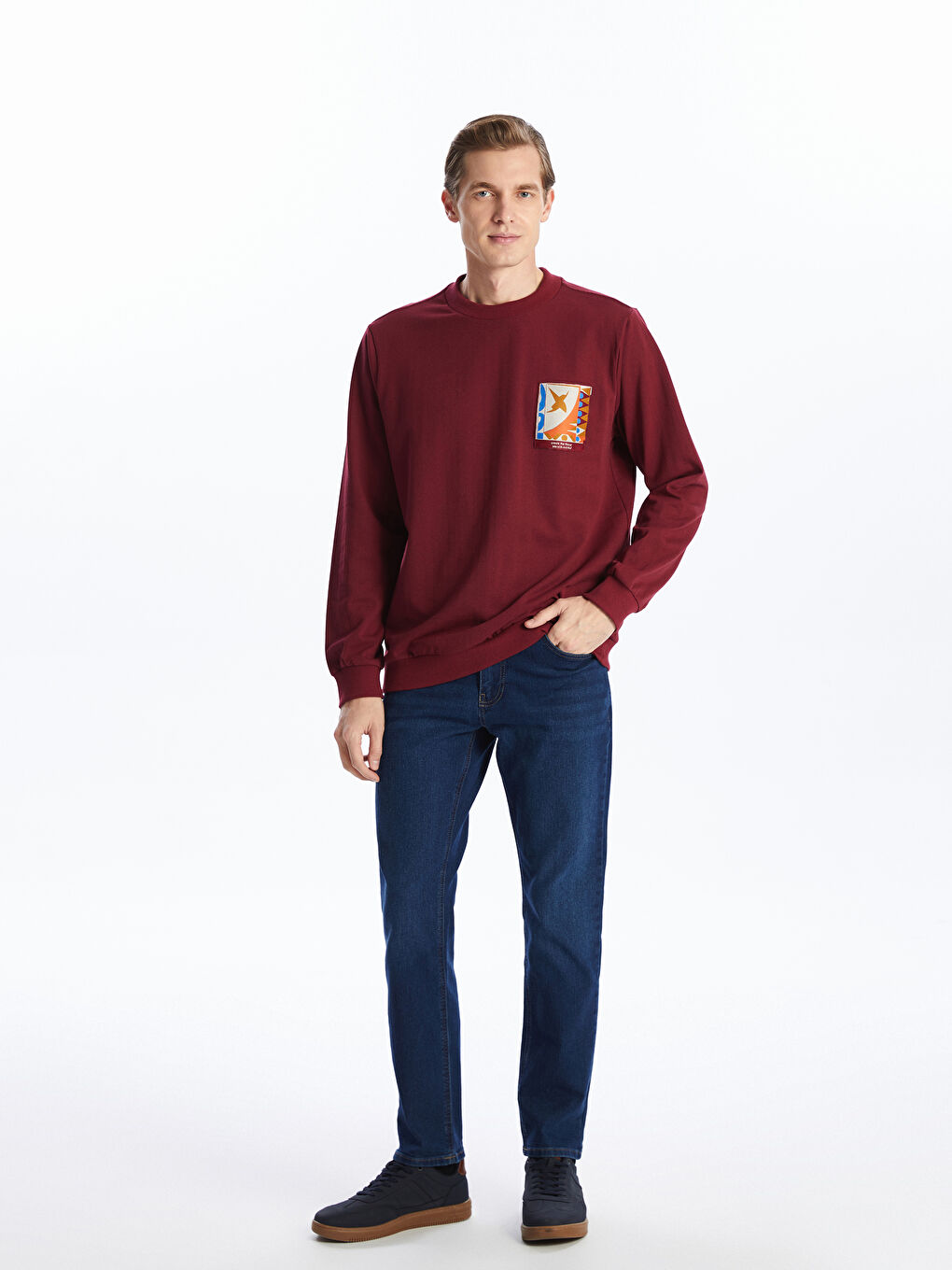 LCW ECO Bordo Bisiklet Yaka Uzun Kollu Erkek Sweatshirt - 1