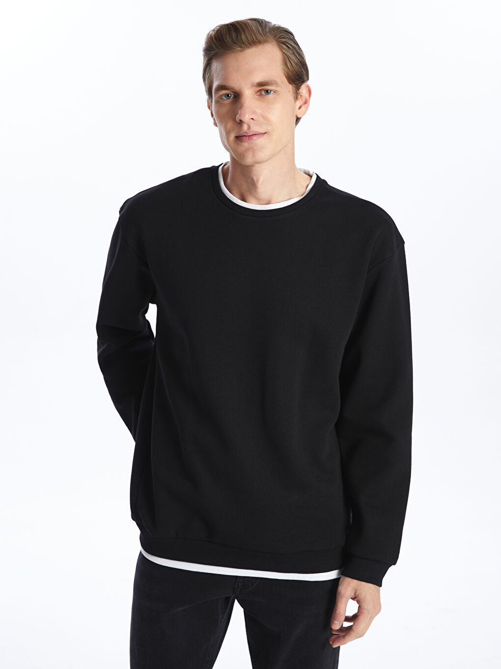 LCW ECO Siyah Bisiklet Yaka Uzun Kollu Erkek Sweatshirt