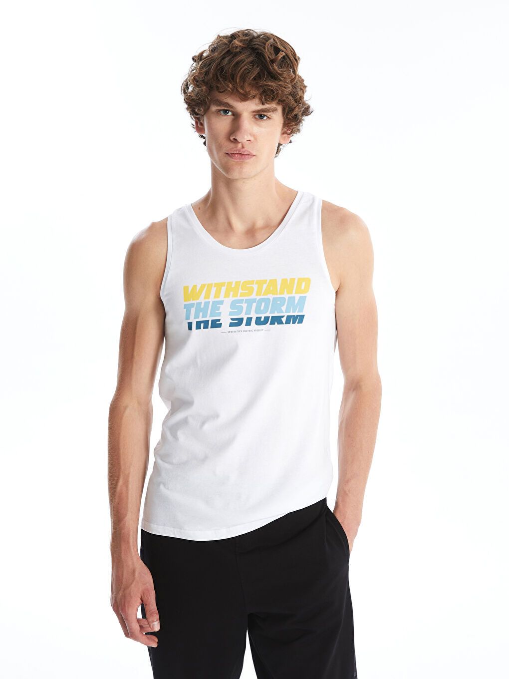 T-shirt sans manches imprimé à col rond pour Hommes