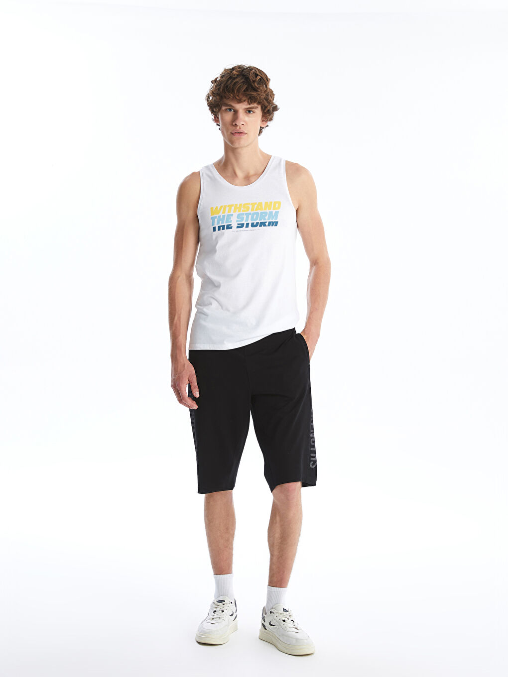 T-shirt sans manches imprimé à col rond pour Hommes-1
