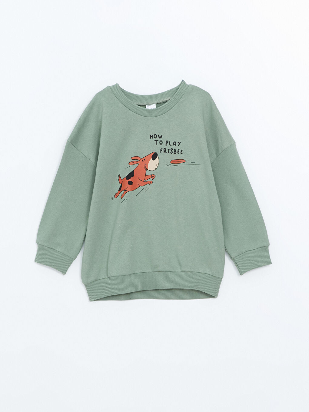 LCW ECO Mat Yeşil Bisiklet Yaka Baskılı Erkek Bebek Sweatshirt