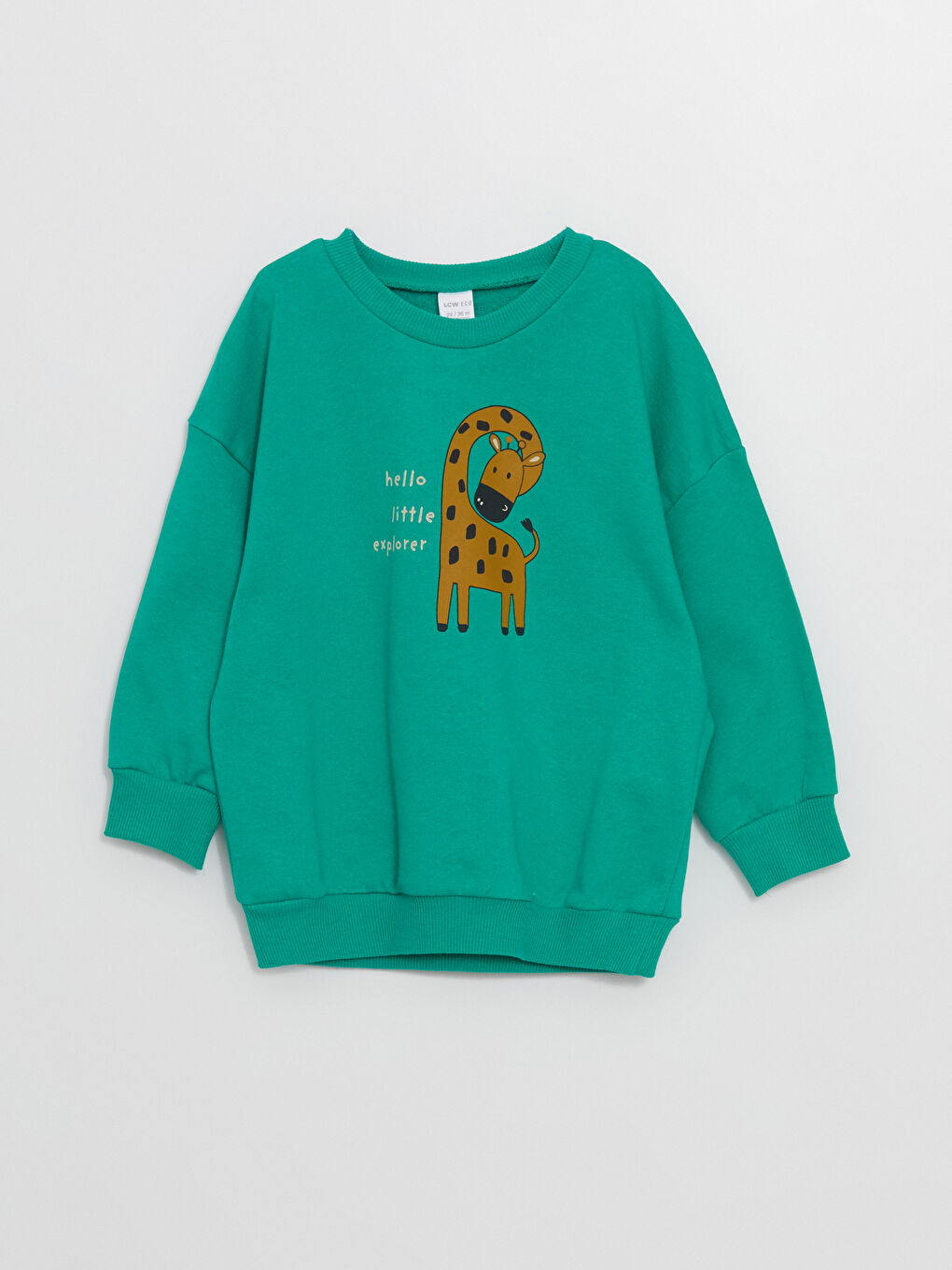 LCW ECO Zümrüt Yeşili Bisiklet Yaka Uzun Kollu Baskılı Erkek Bebek Sweatshirt