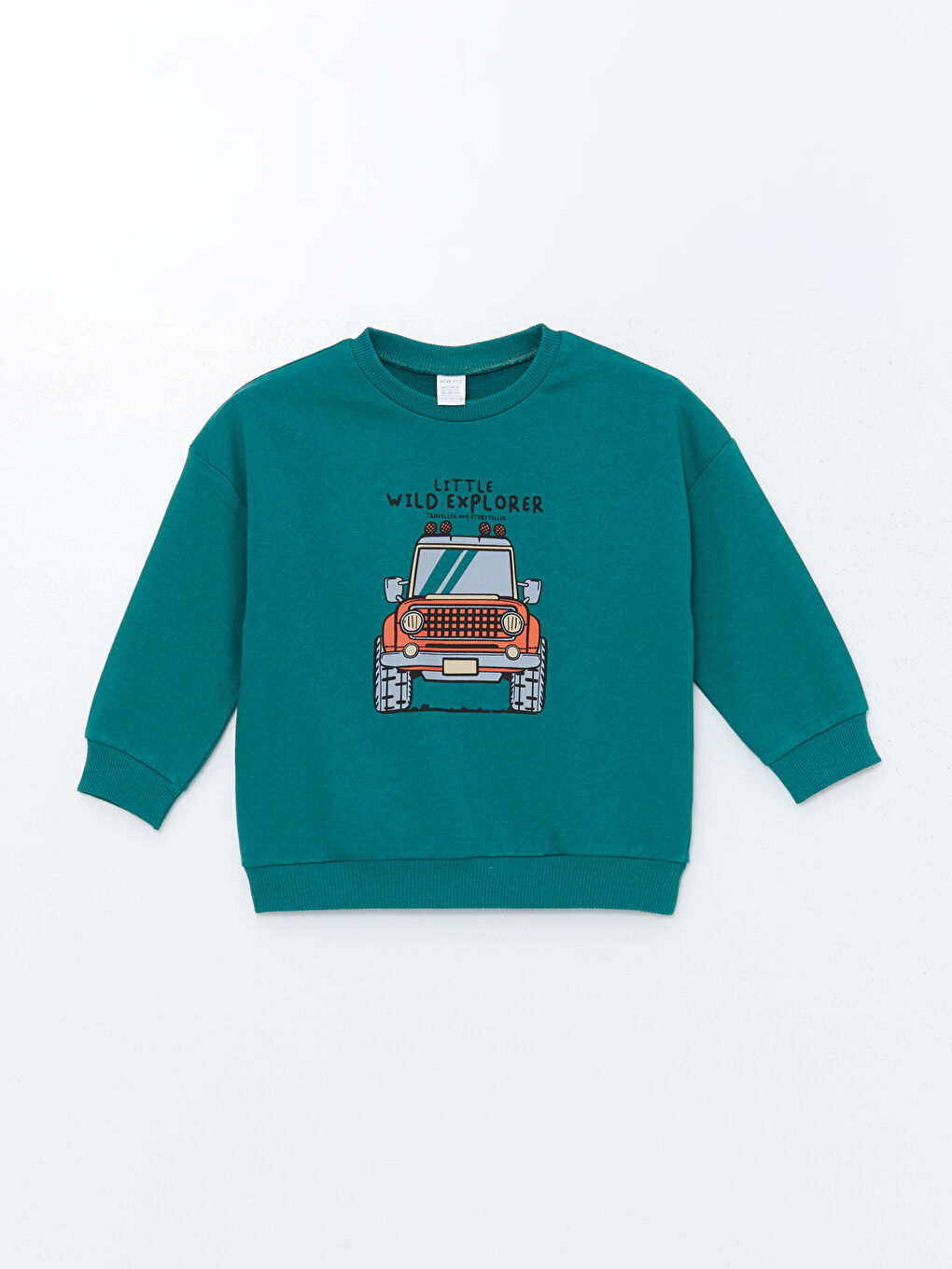 LCW ECO Orta Yeşil Bisiklet Yaka Uzun Kollu Baskılı Erkek Bebek Sweatshirt