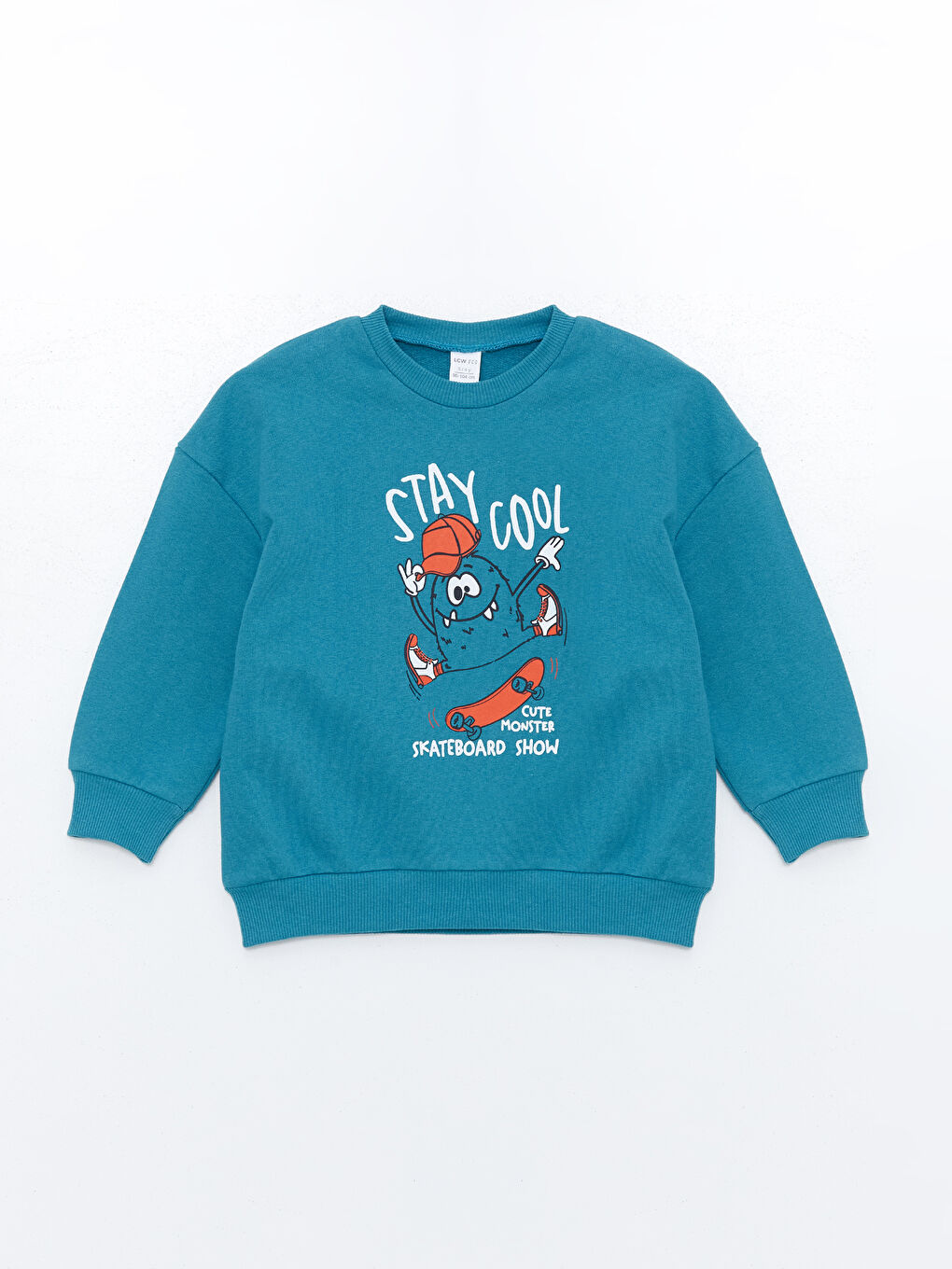 LCW ECO Mat Mavi Bisiklet Yaka Baskılı Erkek Bebek Sweatshirt