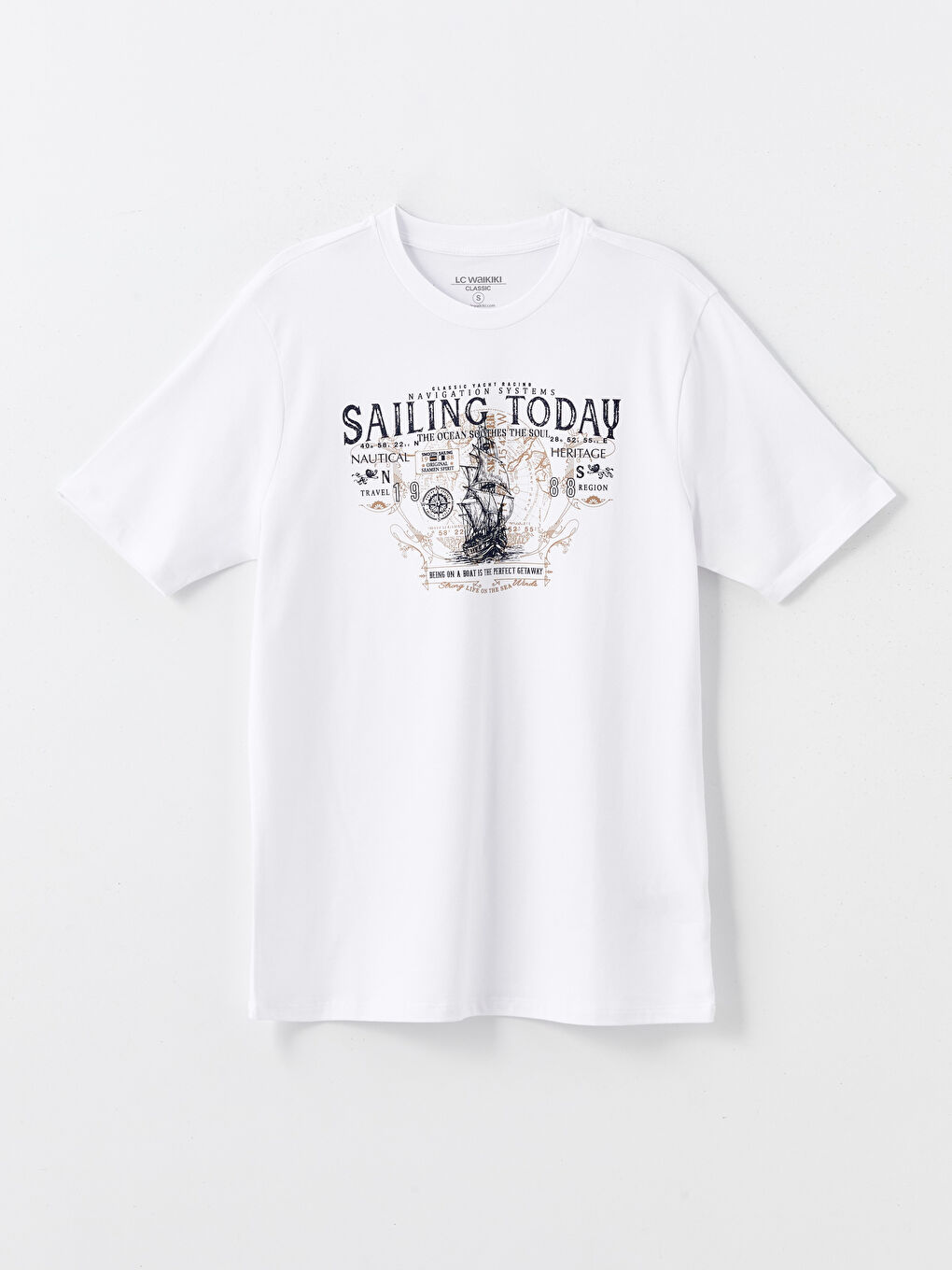 تيشيرت مطبوع برقبة دائرية وكم قصير للرجال-4