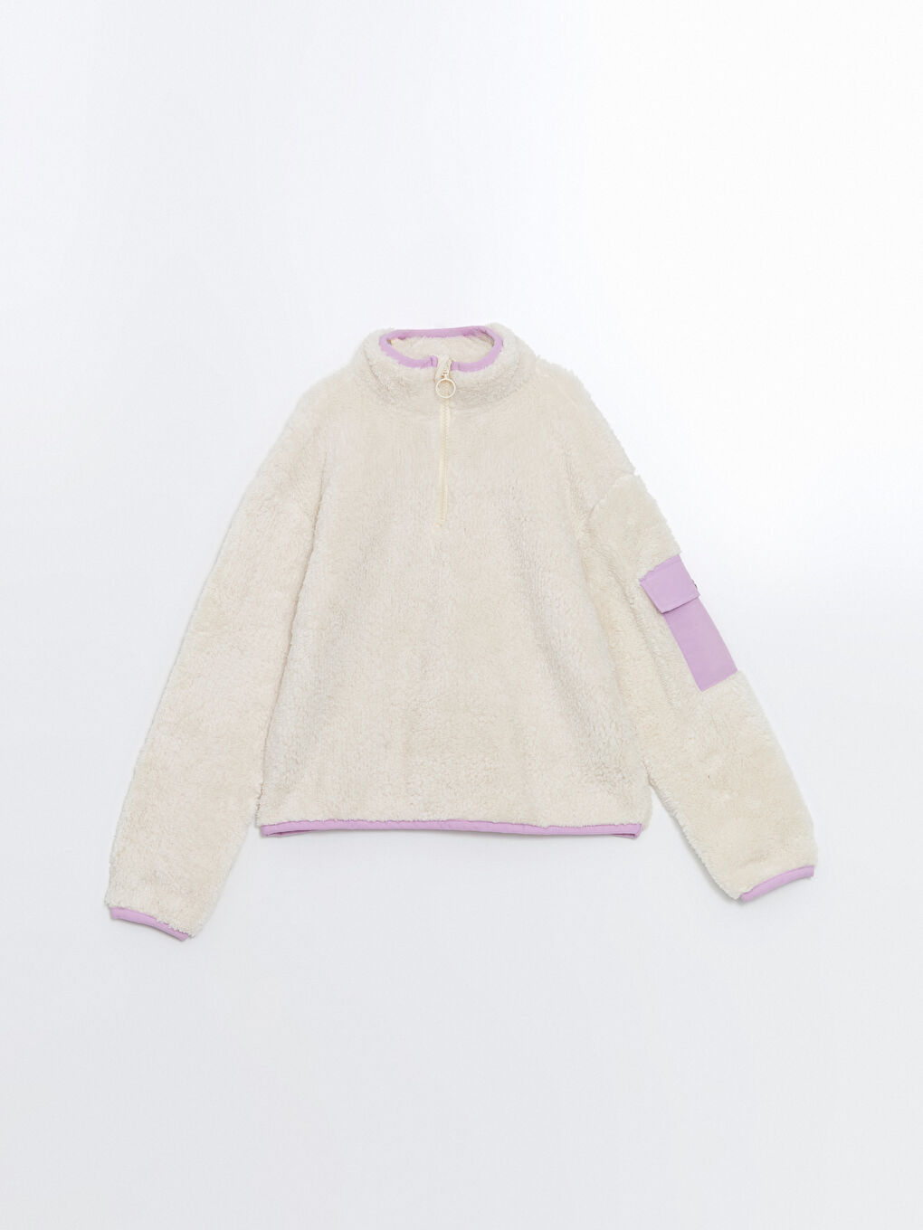 Bej Dik Yaka Pelüş Kız Çocuk Sweatshirt