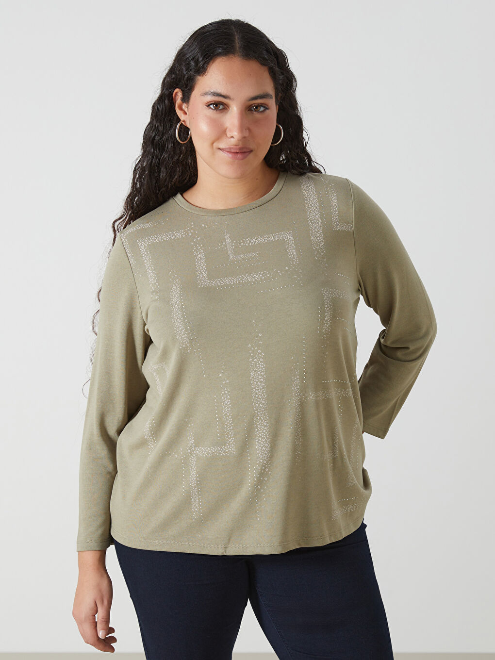 LCW Grace Crew Neck Patterned Women's Blouse -W4IS30Z8-QZR