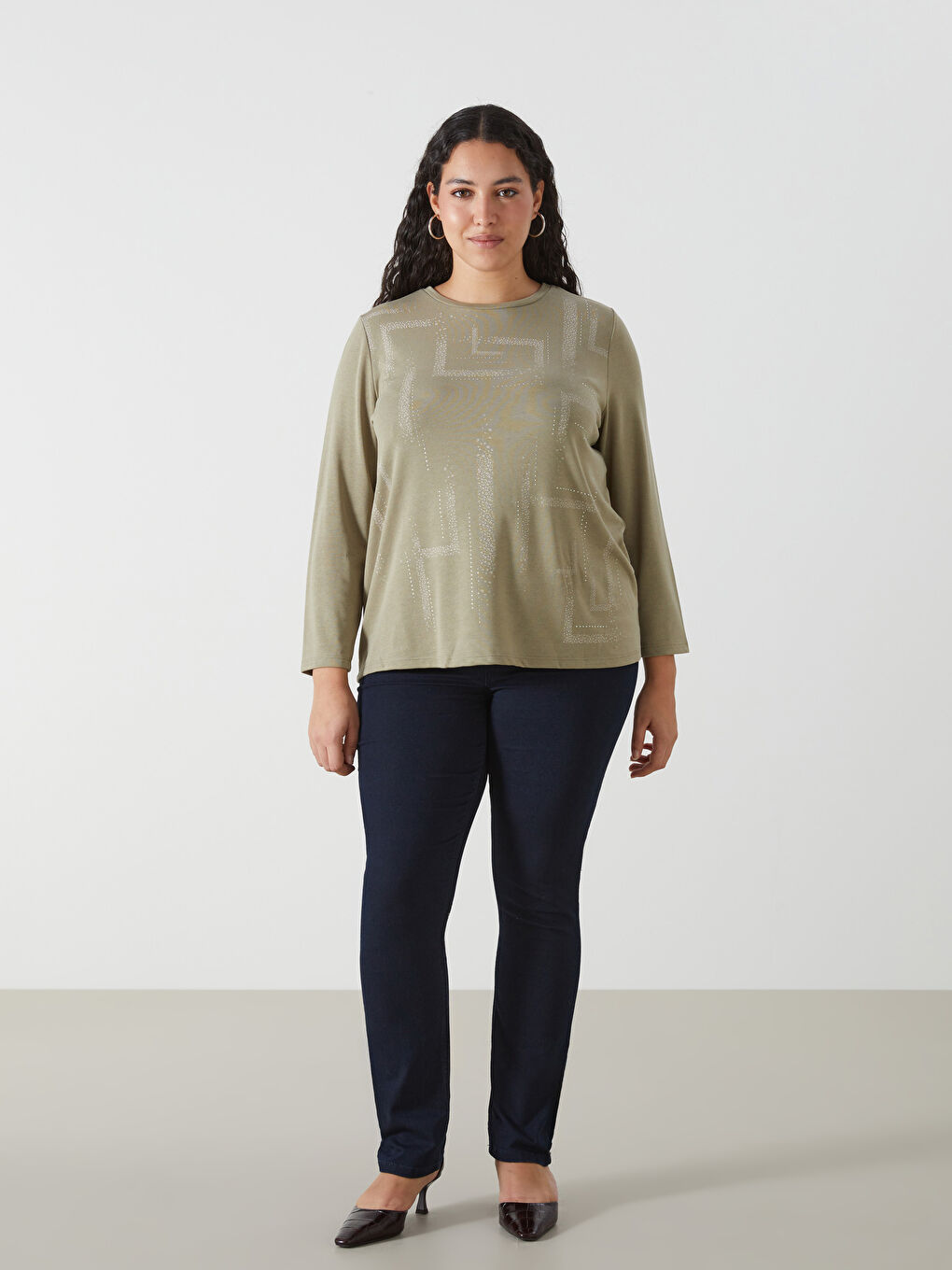 LCW Grace Crew Neck Patterned Women's Blouse -W4IS30Z8-QZR