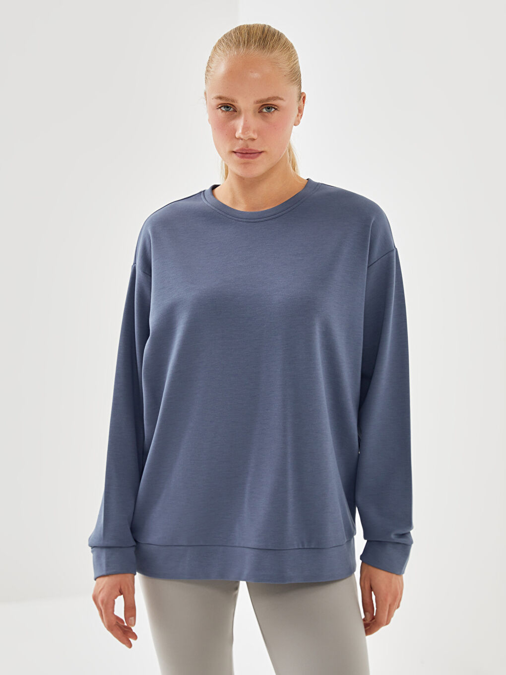 XSIDE ACTIVE İndigo Bisiklet Yaka Oversize Kadın Sweatshirt