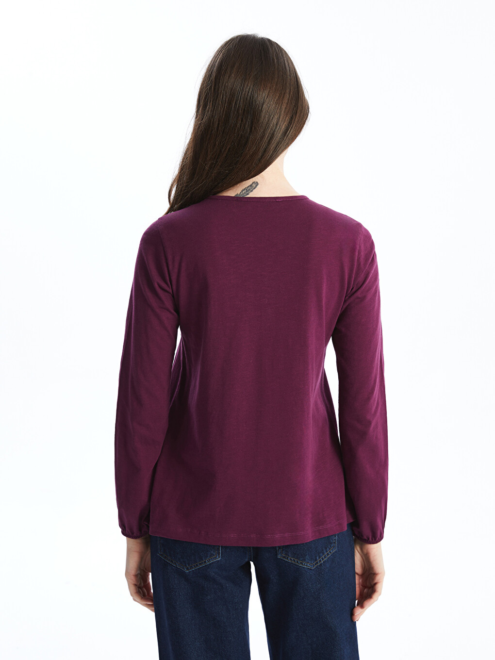 Crew Neck Embroidered Long Sleeve Women's Blouse-3