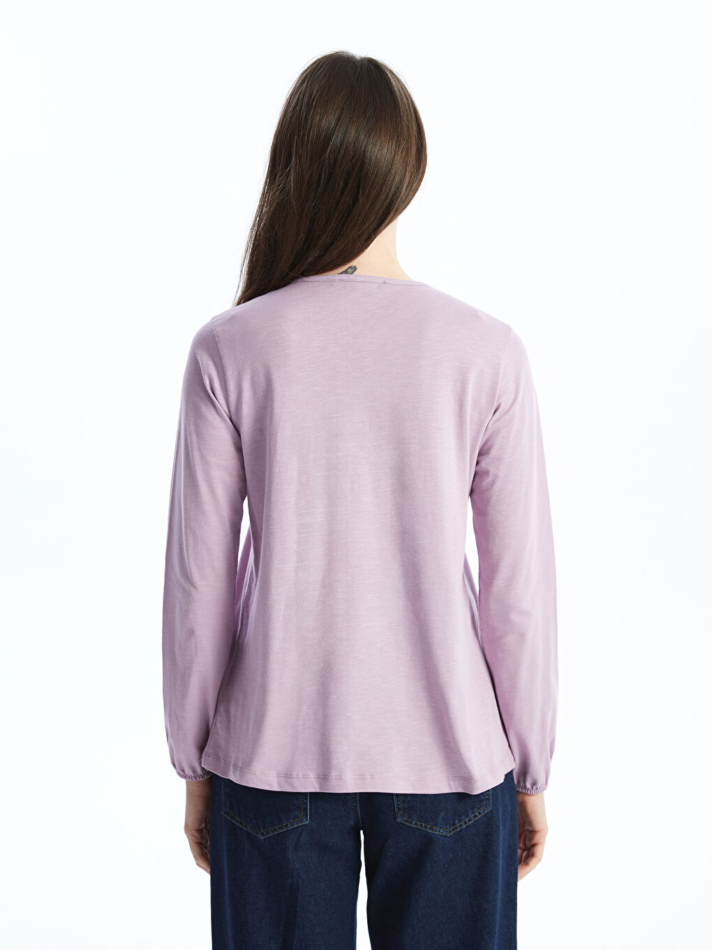 Crew Neck Embroidered Long Sleeve Women's Blouse-3