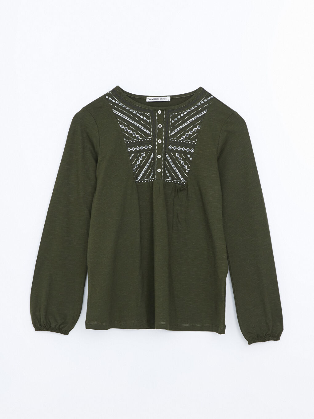 Crew Neck Embroidered Women's Blouse-4