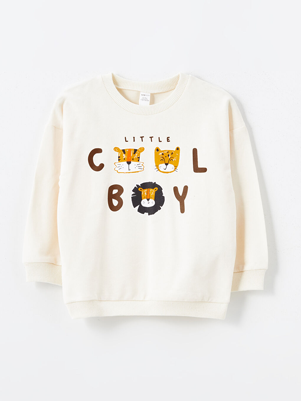 LCW ECO Ekru Bisiklet Yaka Uzun Kollu Baskılı Erkek Bebek Sweatshirt